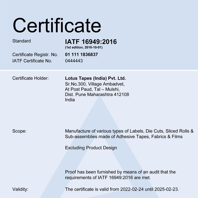 IATF 16949:2016 Certificate
